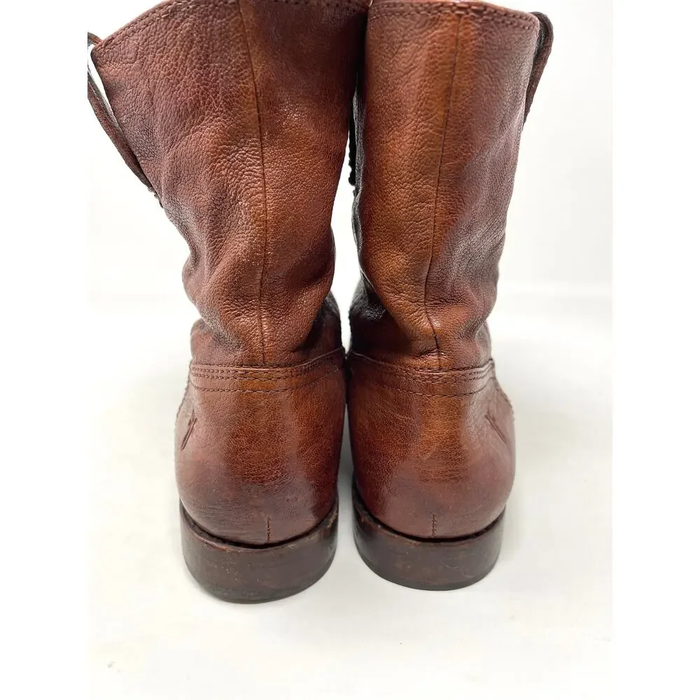 Frye Anna Shortie Ankle Western Rustic Short Fall Boots Cognac Brown womens 8